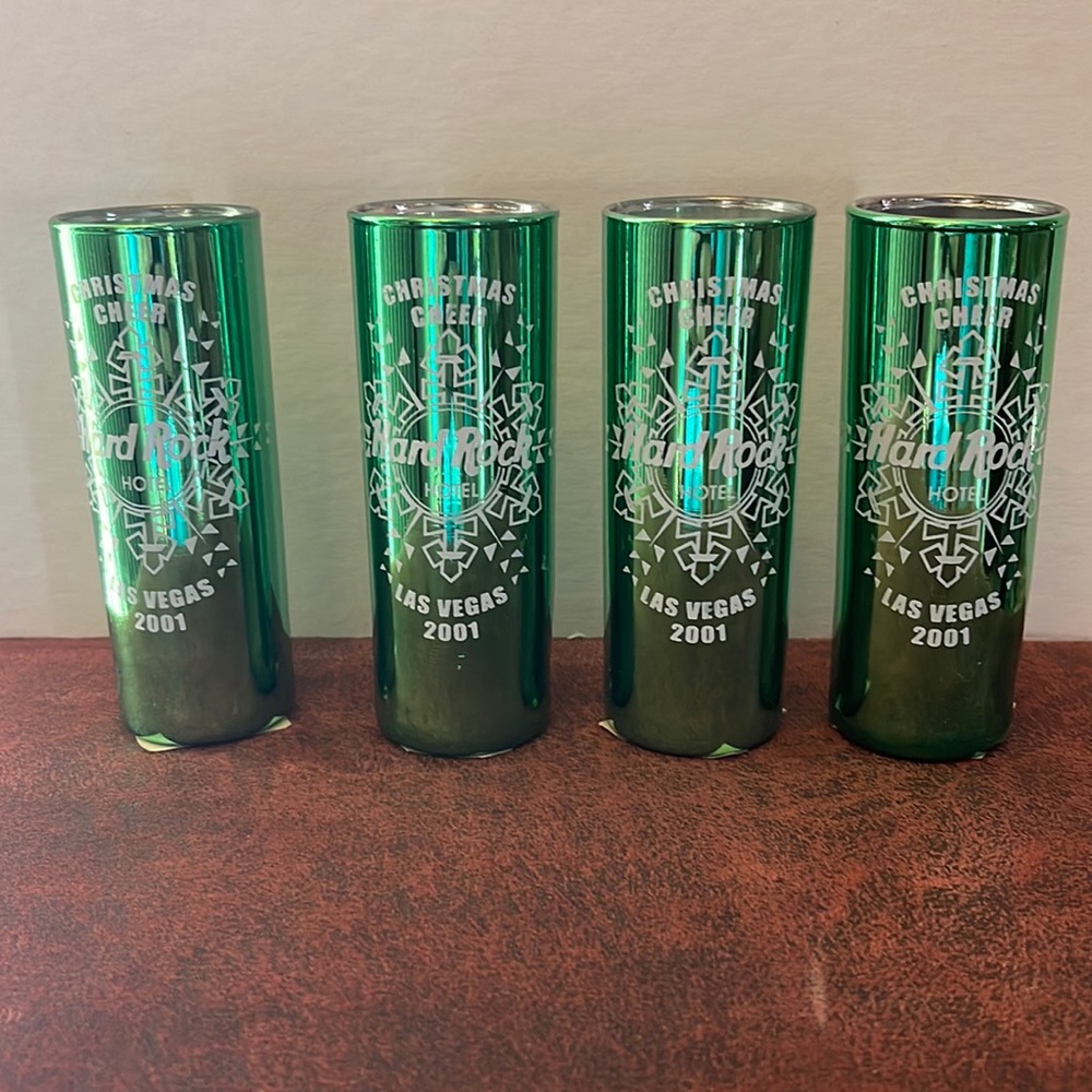 Hard Rock Hotel Las Vegas 2001 Christmas Cheer Double Shot Glass…NWT…4 PCS.